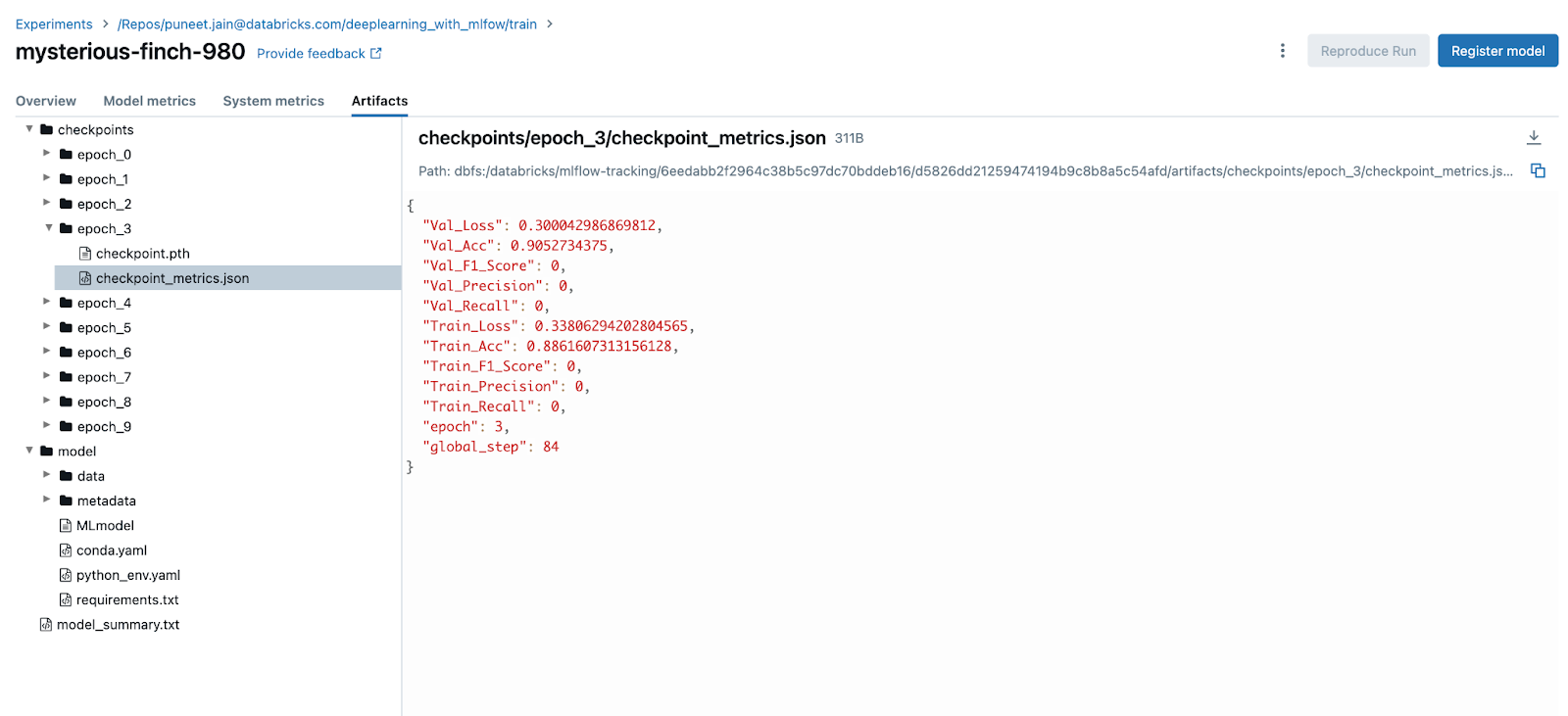 Metrics logged with each epoch