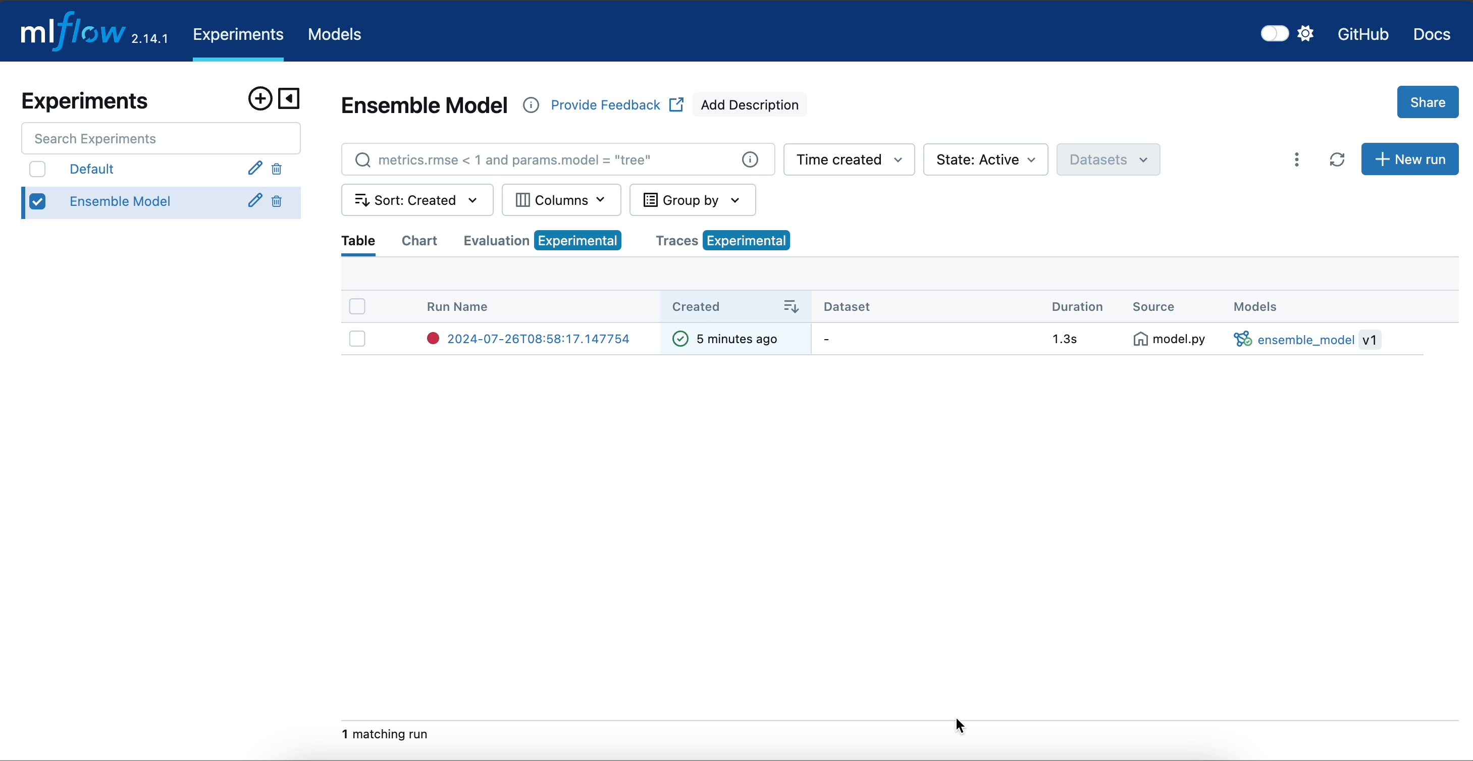 Ensemble Model within MLflow UI