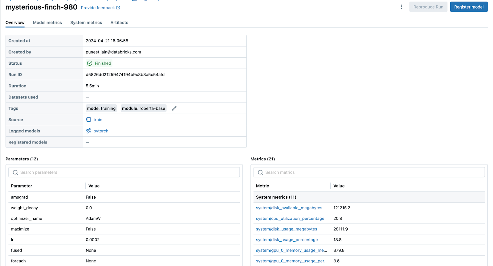 System Metrics Logged