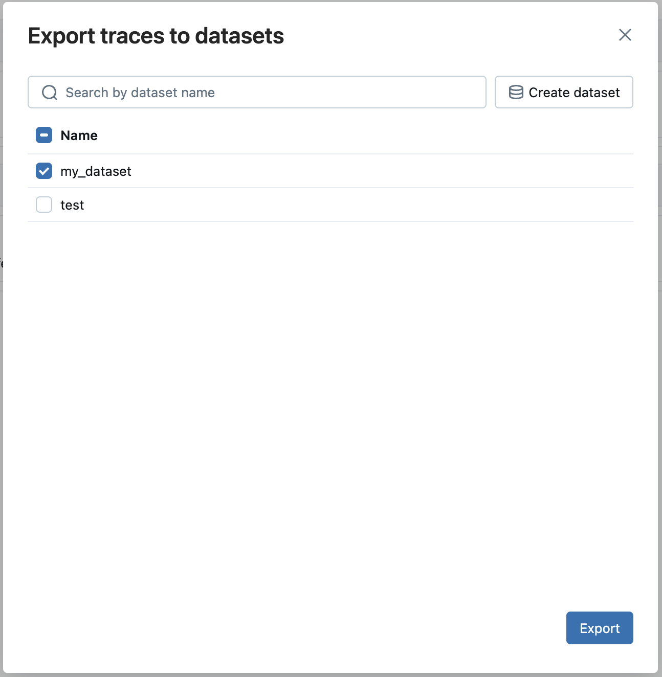 Add to dataset dialog