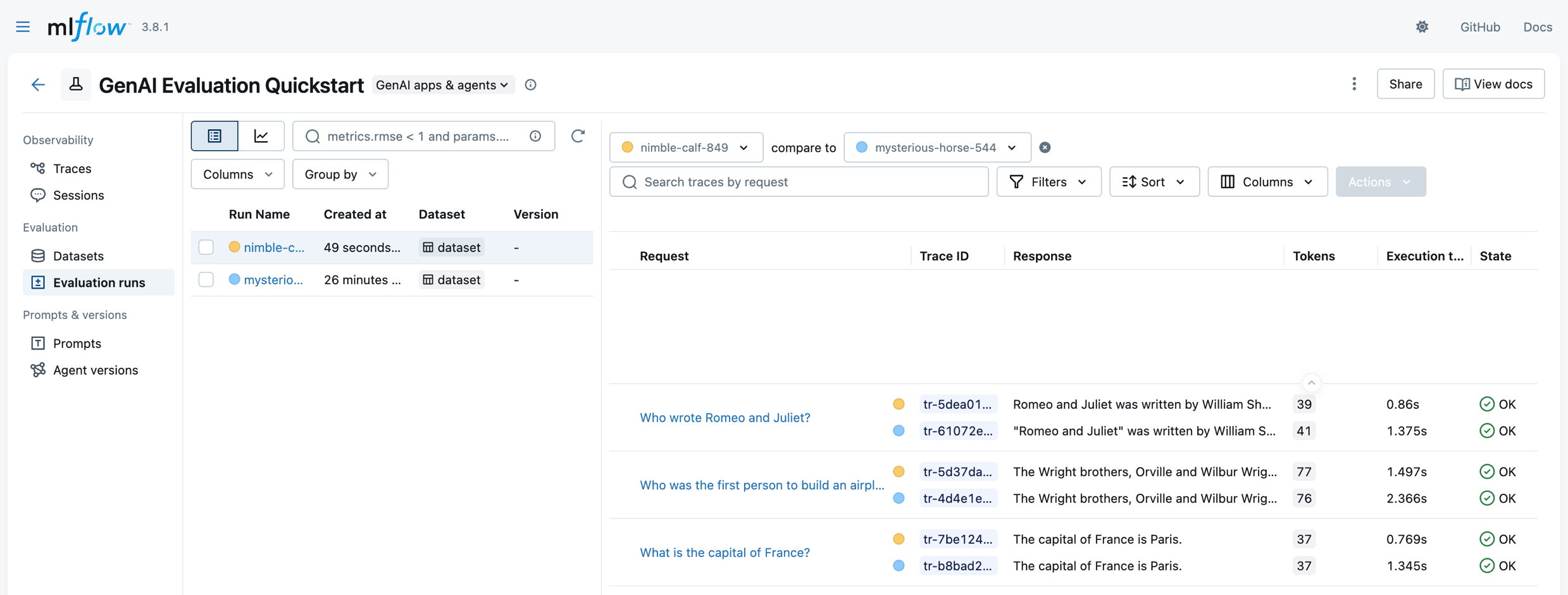 Compare Evaluation Runs